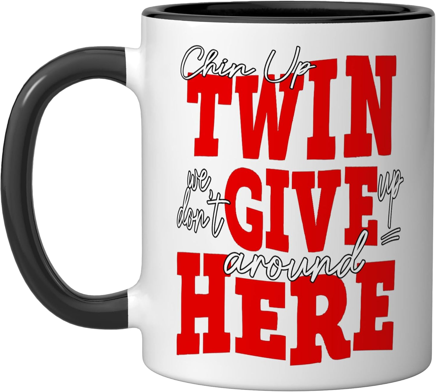 Taza cerámica color rojo con gráfico chin up twin negro/blanco