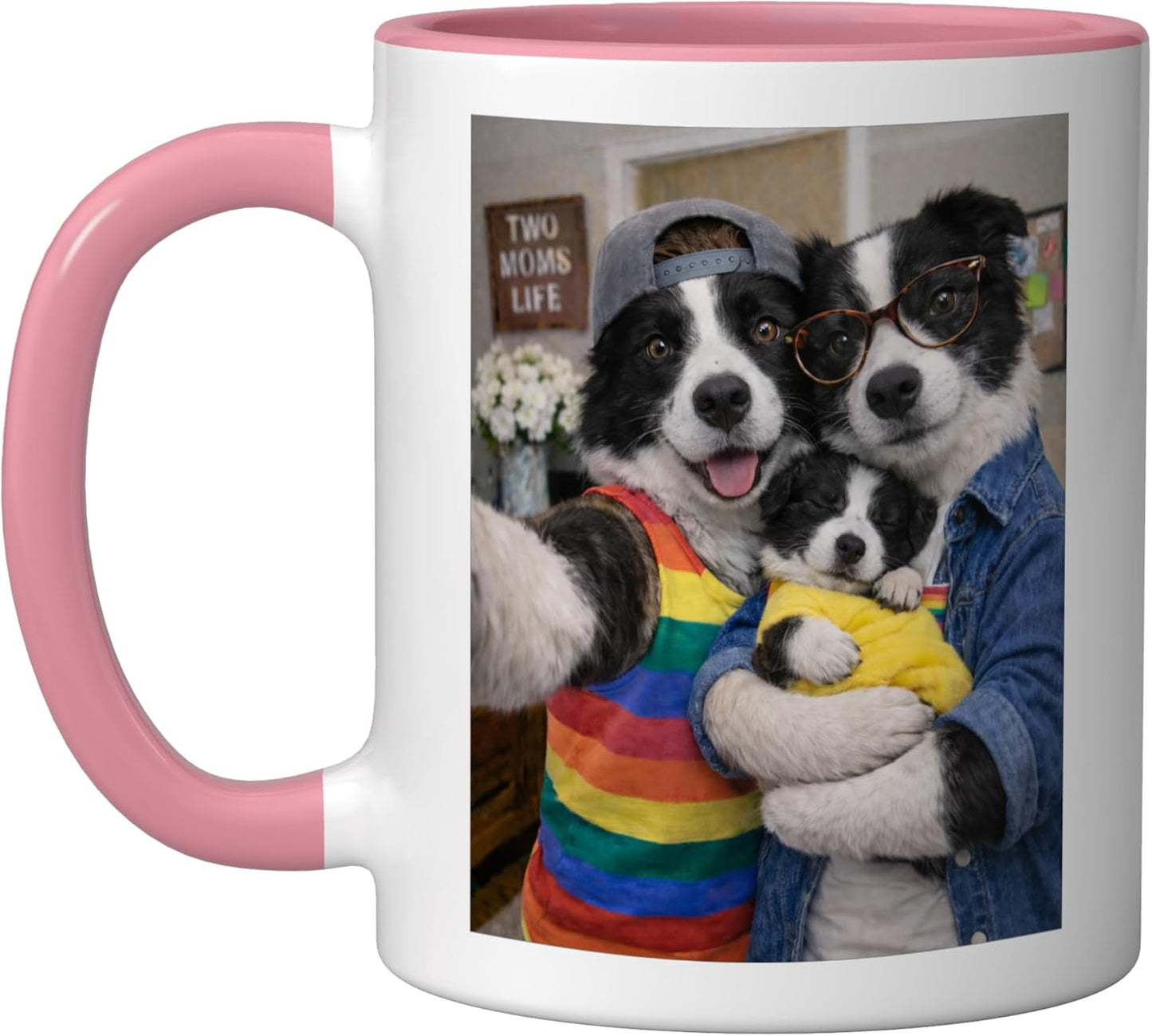 Taza Cerámica Border Collie Dos Madres Día de la Madre Rosa/Blanca