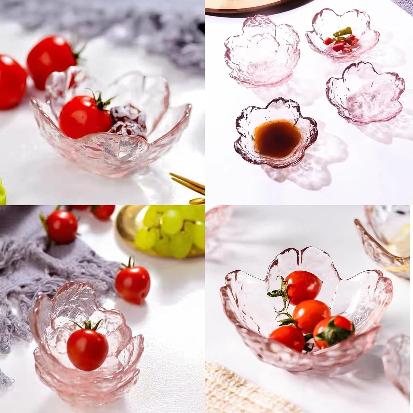 Juego de platos rosados de vidrio Sakura, paquete de 6 cuencos de sushi