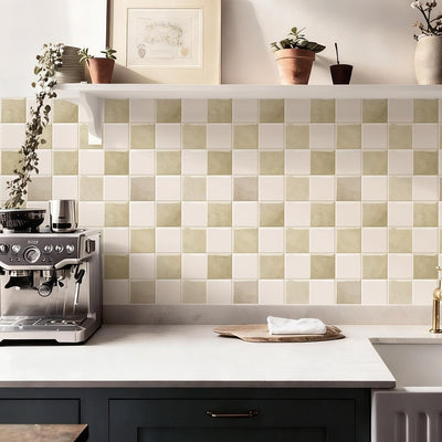 10 Pzas Azulejos Autoadhesivos Cocina Baño 12x12pulg Beige