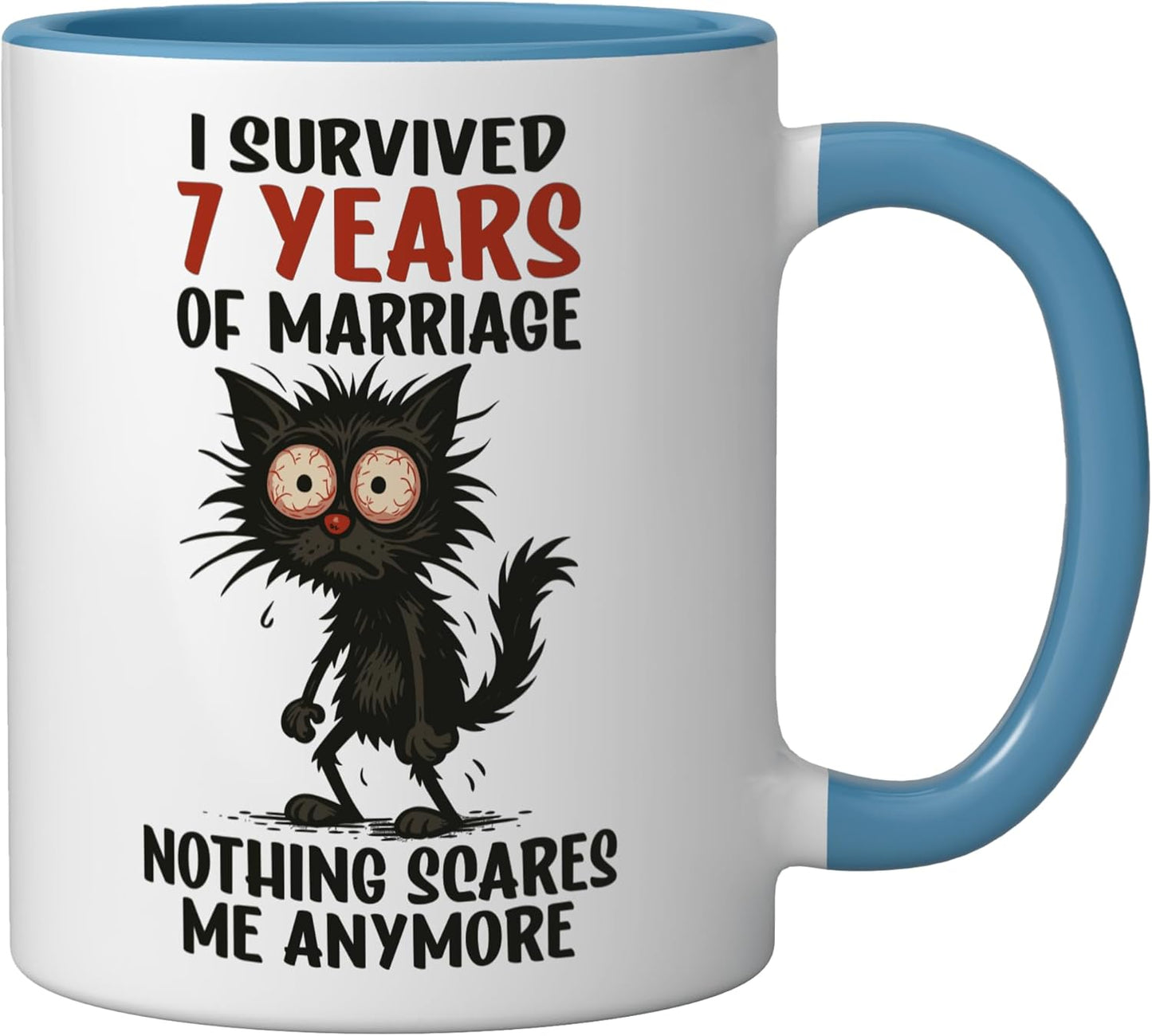 Taza cerámica para aniversario 7 años matrimonio azul/blanco