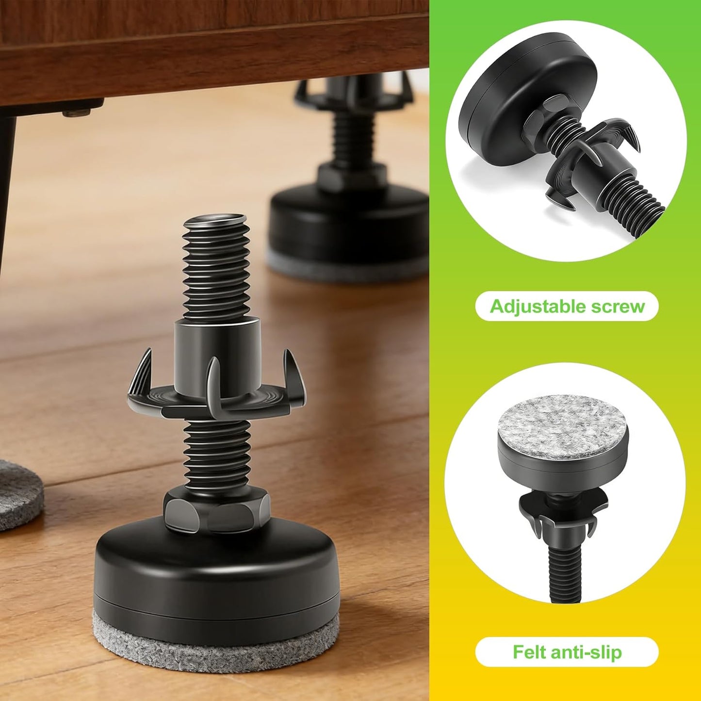4 Niveladores Ajustables Muebles 3-16 Roscas Negro