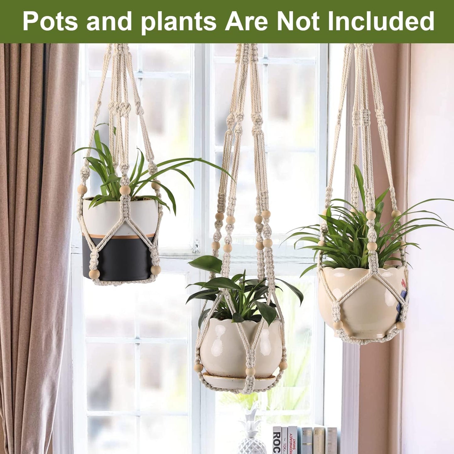 3 Pzas Colgador Macramé para Plantas Cesta Soporte Decorativo