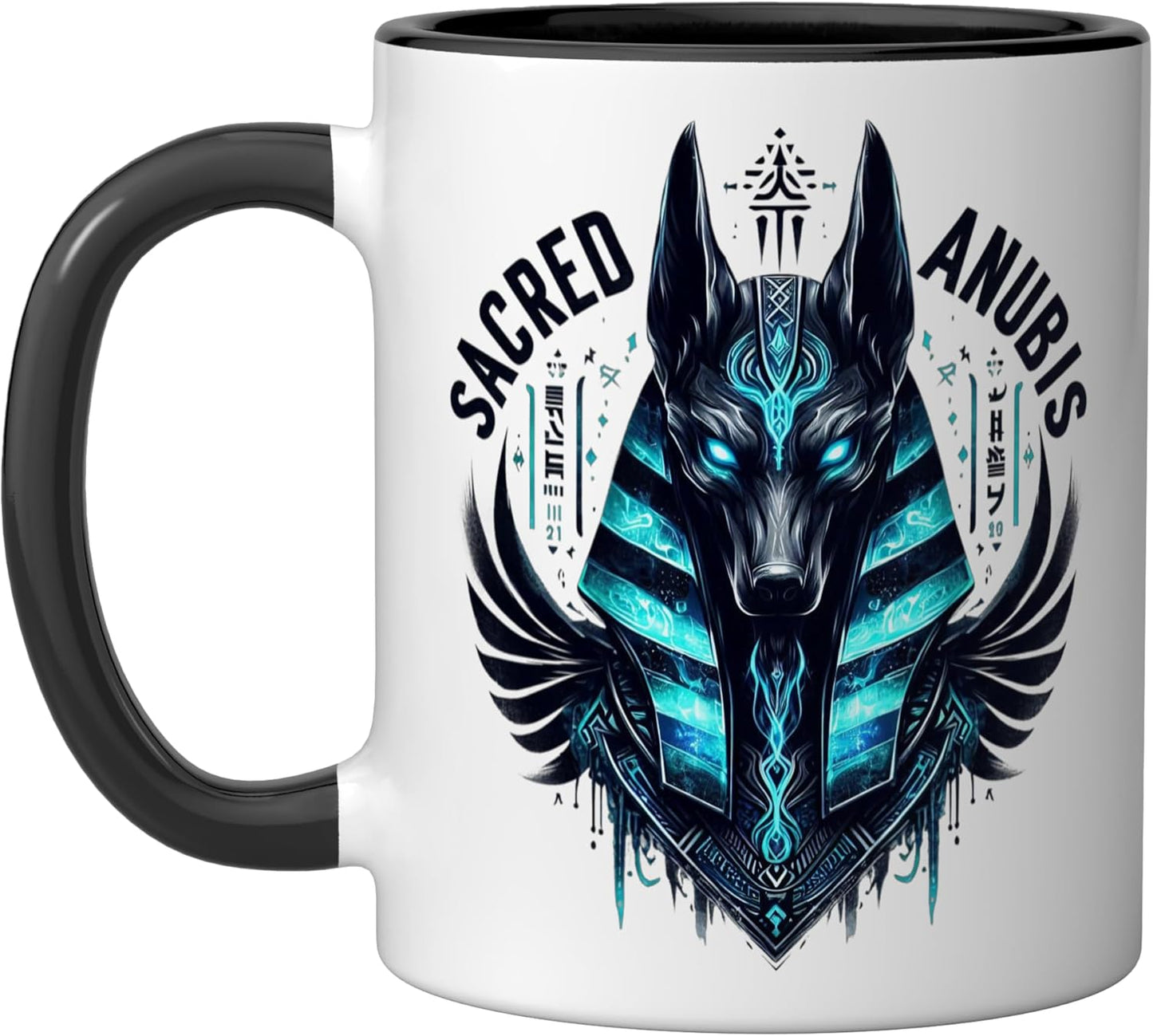 Taza Cerámica Anubis Dios Muerte Egipto Negro/Blanco