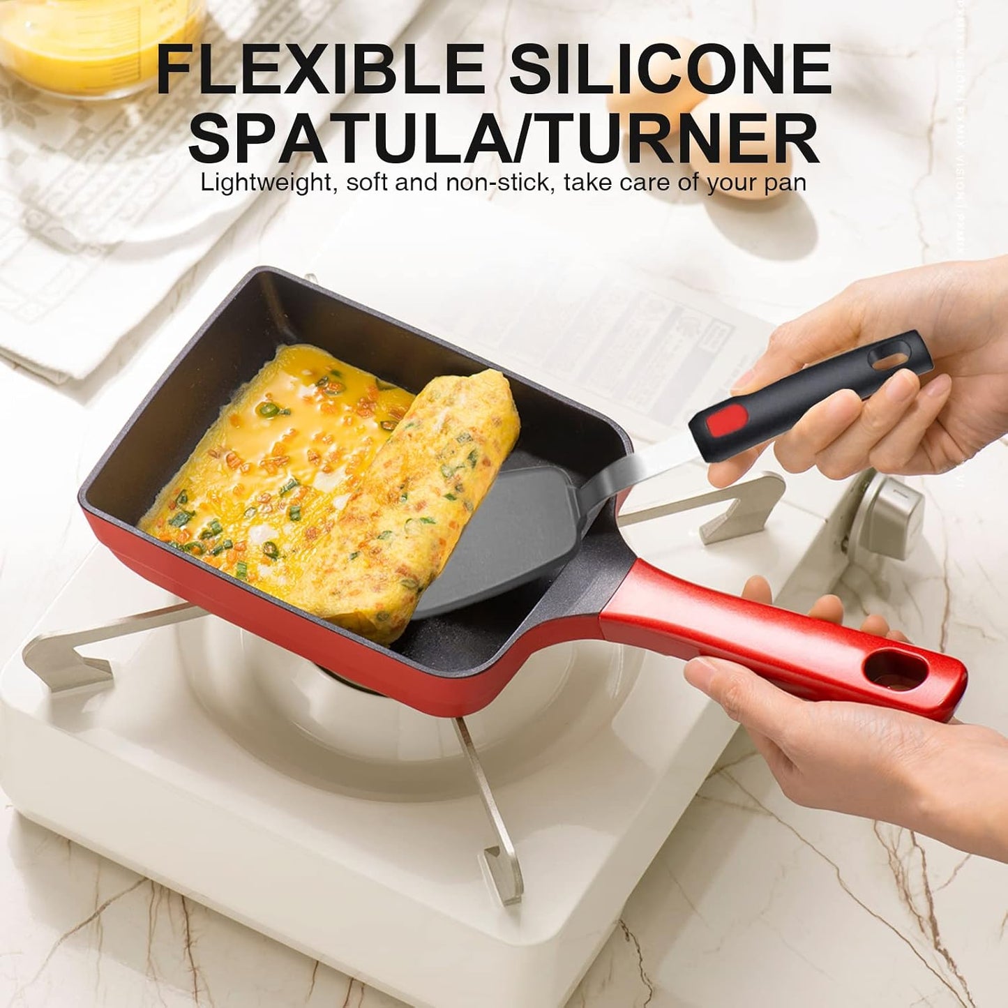 Set 4 Espátulas Silicona Flexible y Pinzas Cocina Resistente 600°F