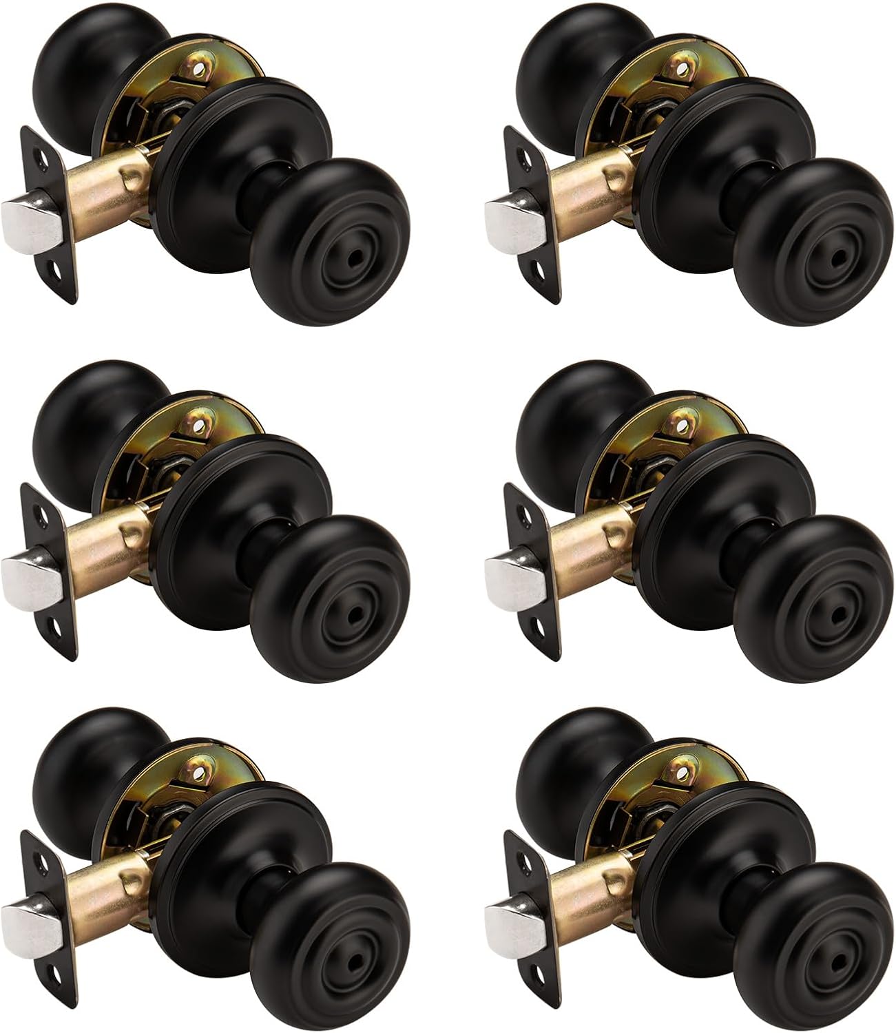 6 Pomas Puerta Interior Cerradura Giratoria Negro Mate