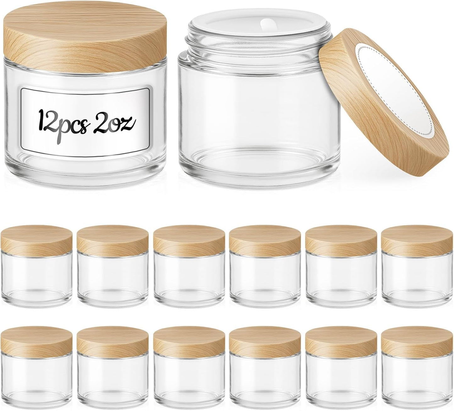 12 Pzas Tarros Vidrio 2oz Tapas Plástico Viaje Reutilizables