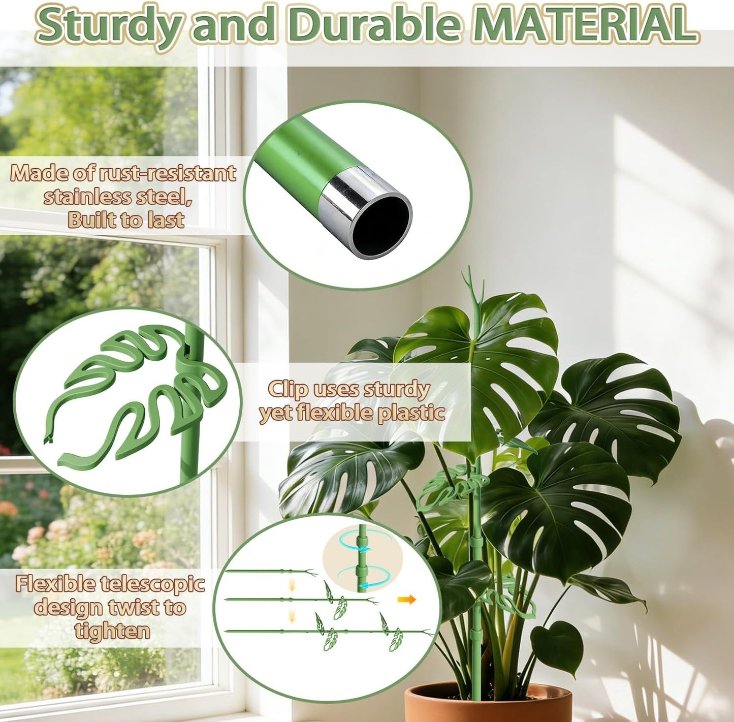 Estacas telescópicas para plantas Monstera ajustables 21-43pulg