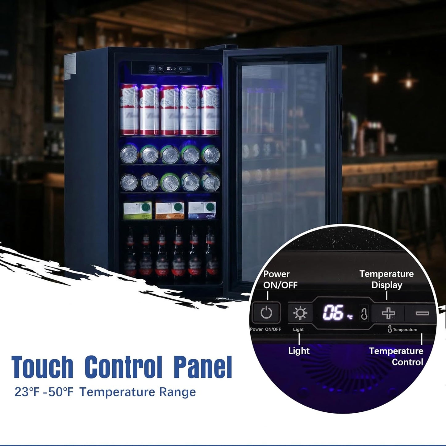 Mini refrigerador bebidas 160 latas puerta vidrio control temp