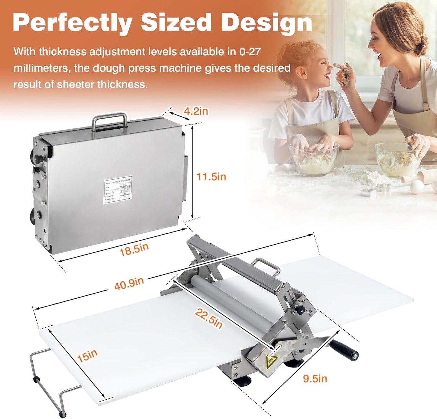 Laminadora Masa Plegable 40.9x15.5pulg Acero Inox Ajustable