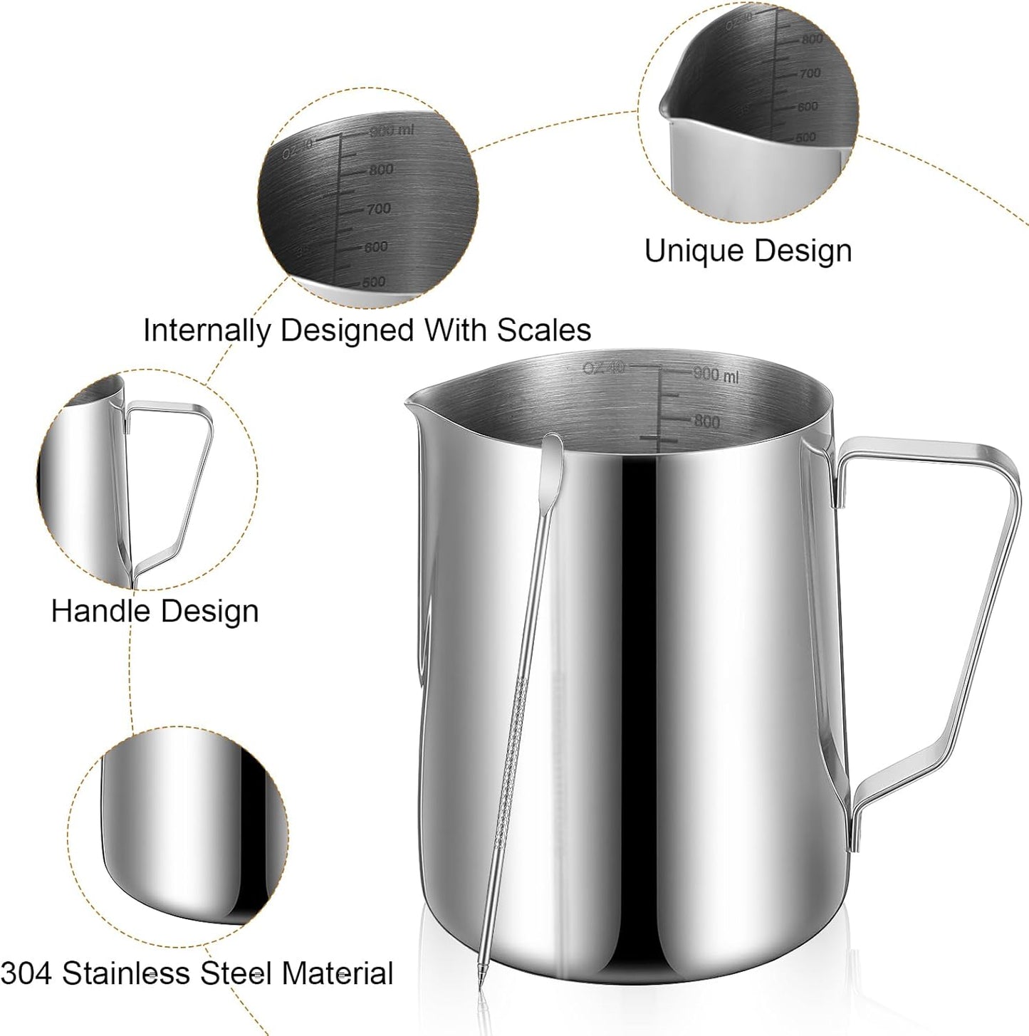 2 Jarras Espumadora Leche Acero Inox 32oz para Expreso Capuchino