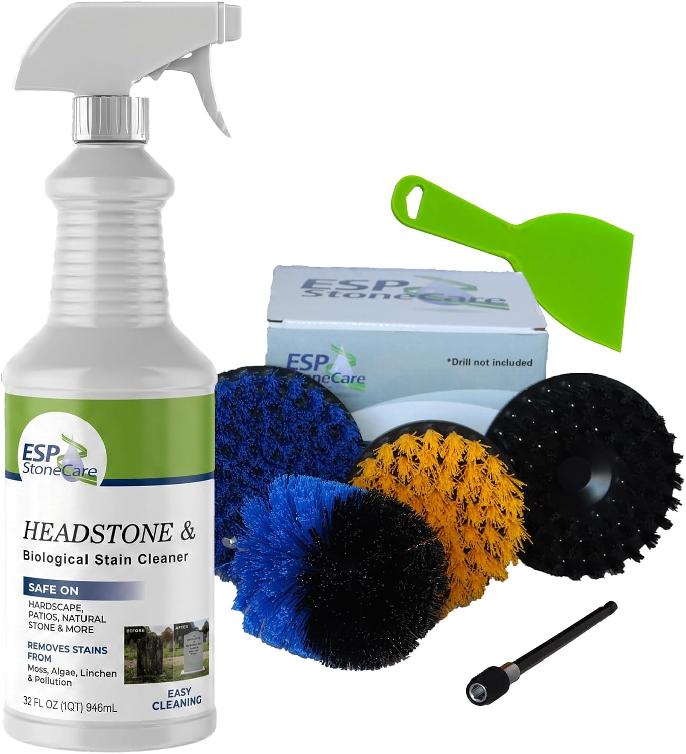 Kit limpiador lápidas 1qt con cepillos taladro