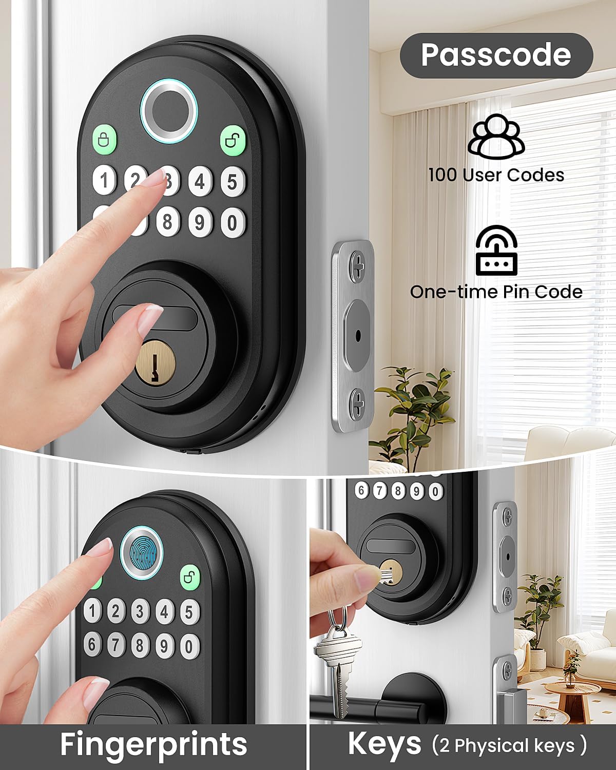 Cerradura digital de huellas con teclado puerta delantera