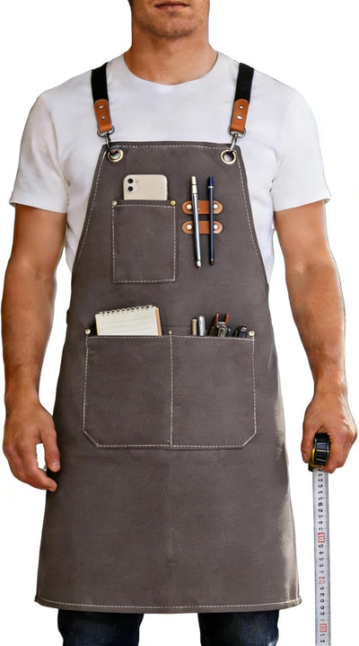 Delantal Chef Impermeable Algodón Lona Bolsillos Grandes