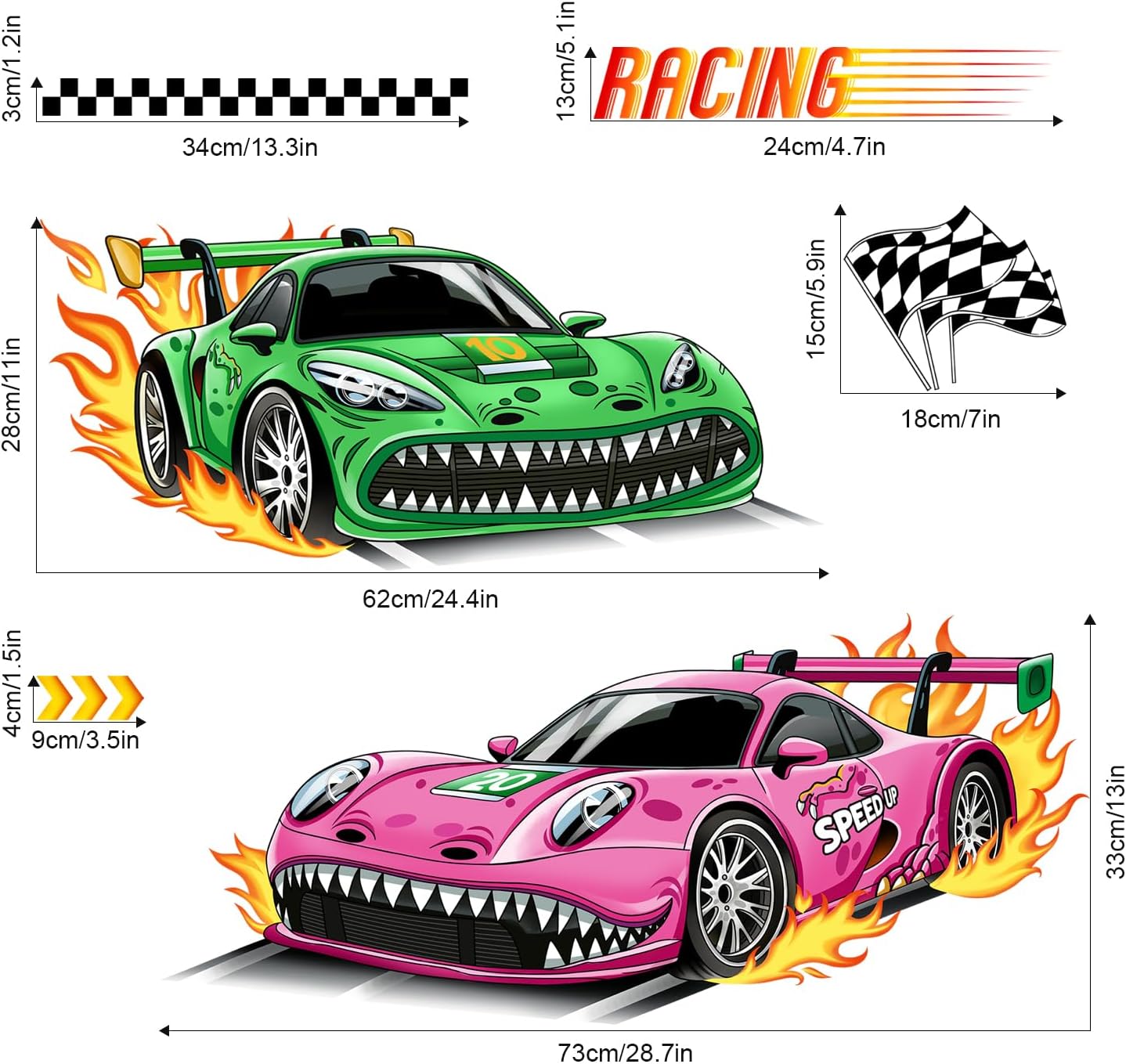 Adhesivos 3D coche racing para niños dormitorio aula