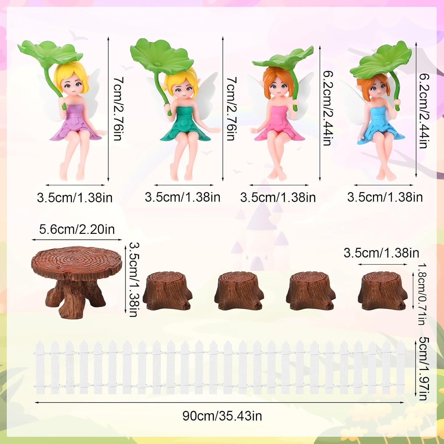 Juego 10 pzas accesorios jardín hadas mini valla blanca