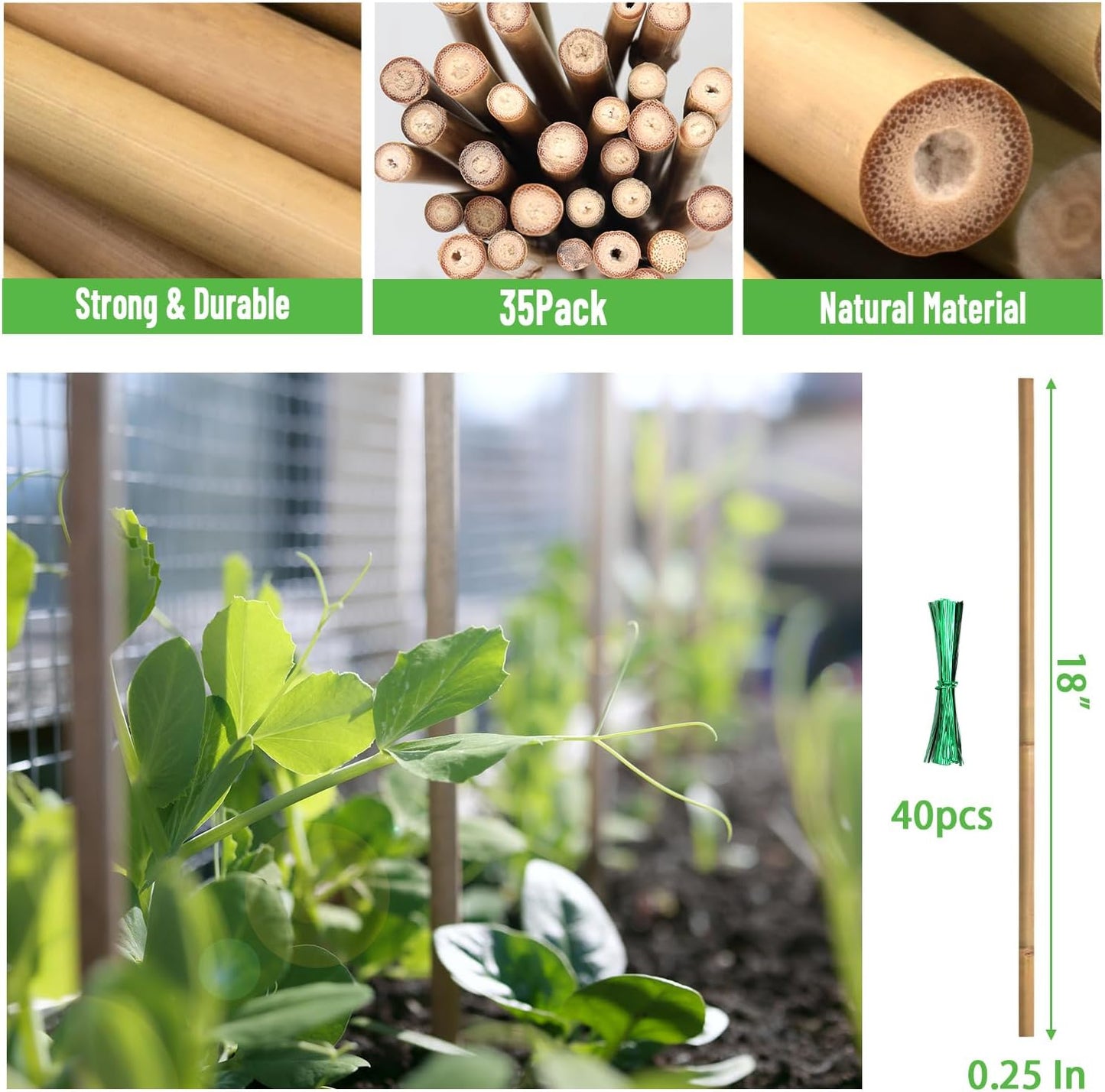 35 Pzas Estacas Bambú Natural para Plantas Interior y Exterior