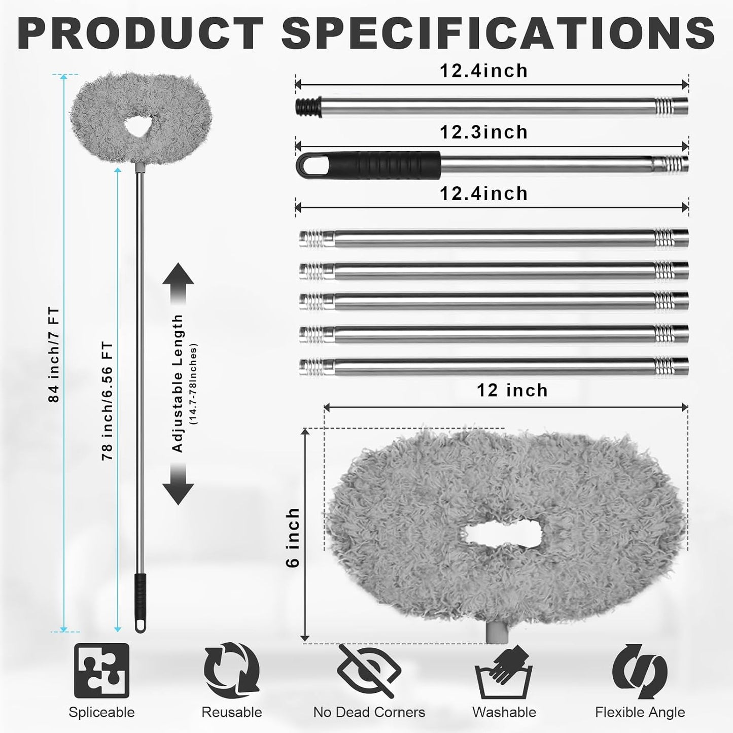 Limpiador ventilador techo poste extensible 13-84pulg gris