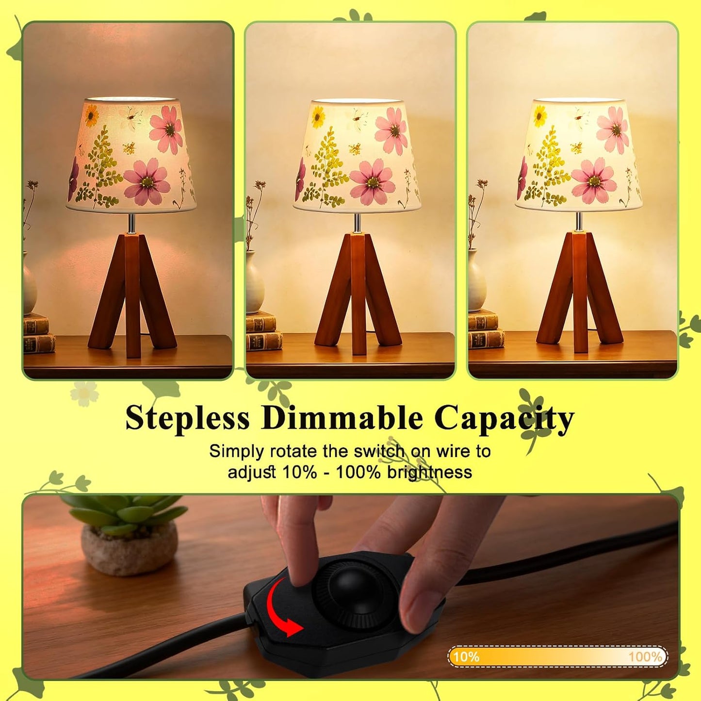 Lámpara mesa trípode flores secas LED regulable 14.56pulg