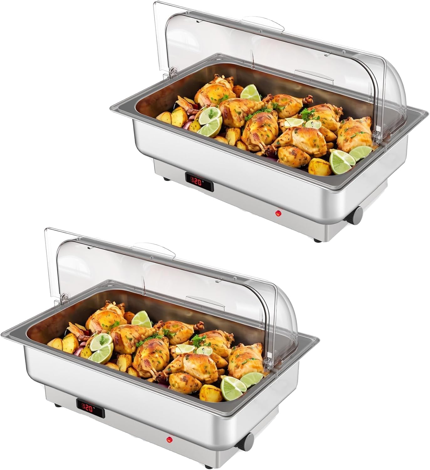 Set 2 Chafer Acero Inox 9qt con Tapas Transparentes para Fiesta
