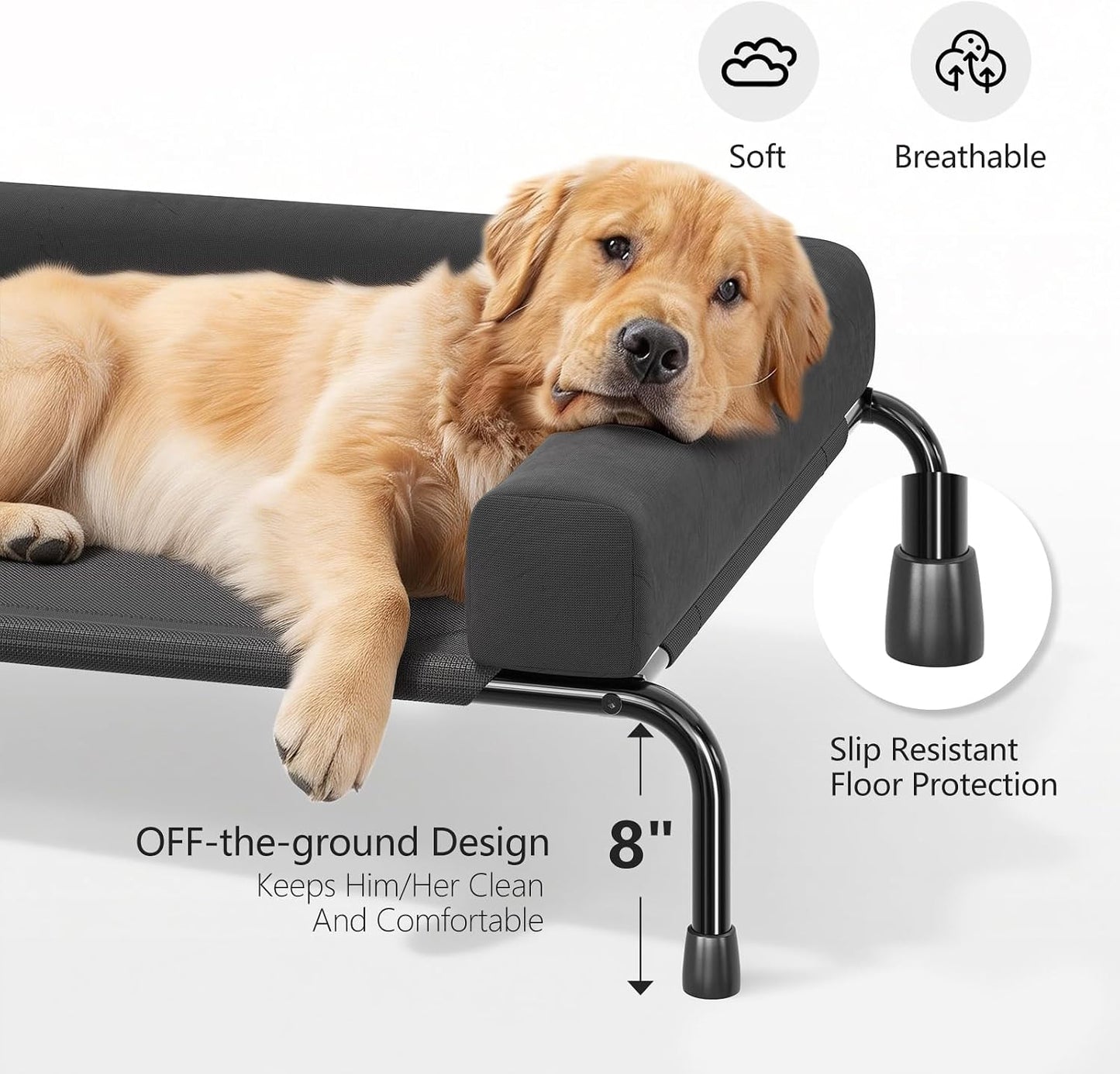 Cama perros grandes malla transpirable 47.75x31pulg negro