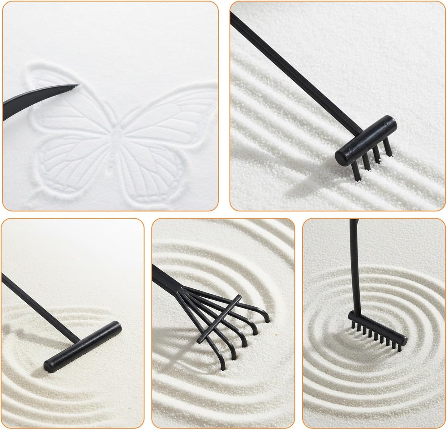 6 Rastrillos Mini Jardín Zen Negro Decoración