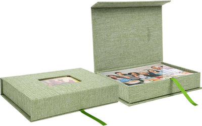Caja fotos lino 5x7pulg con ventana elegante
