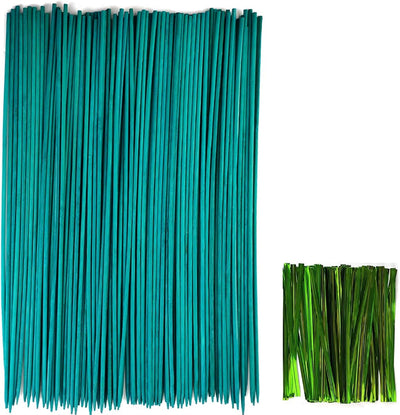 100 Varillas 18pulg para Plantas con 100 Lazos Verdes Bambú