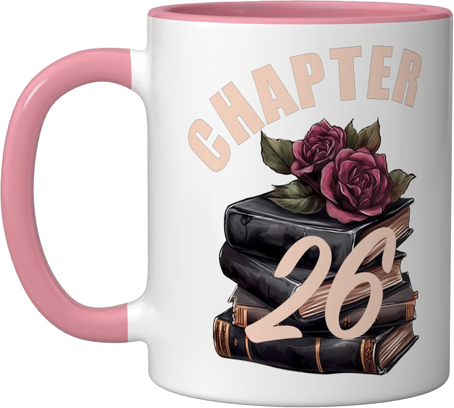 Taza de cerámica con texto «It's My Birthday» para mujer, diseño de libro, rosa y blanco