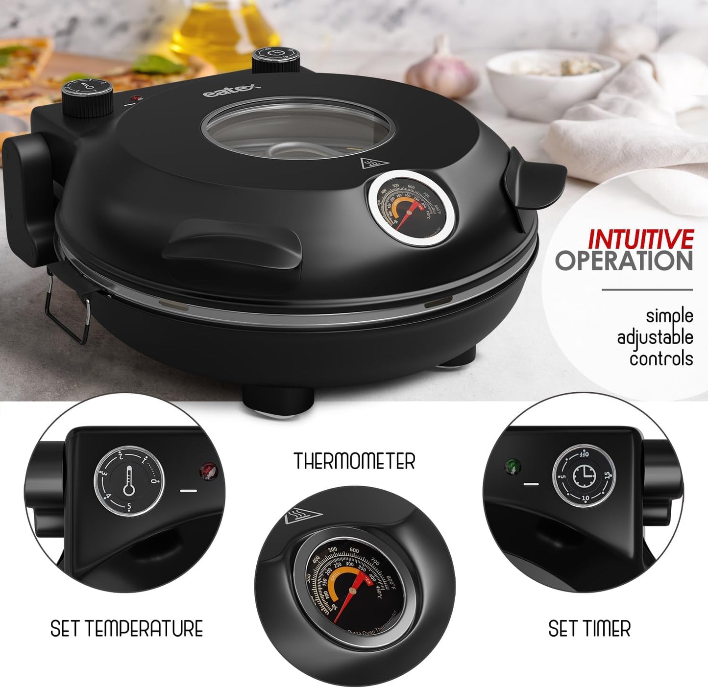 Horno eléctrico pizza interior 12pulg portátil negro