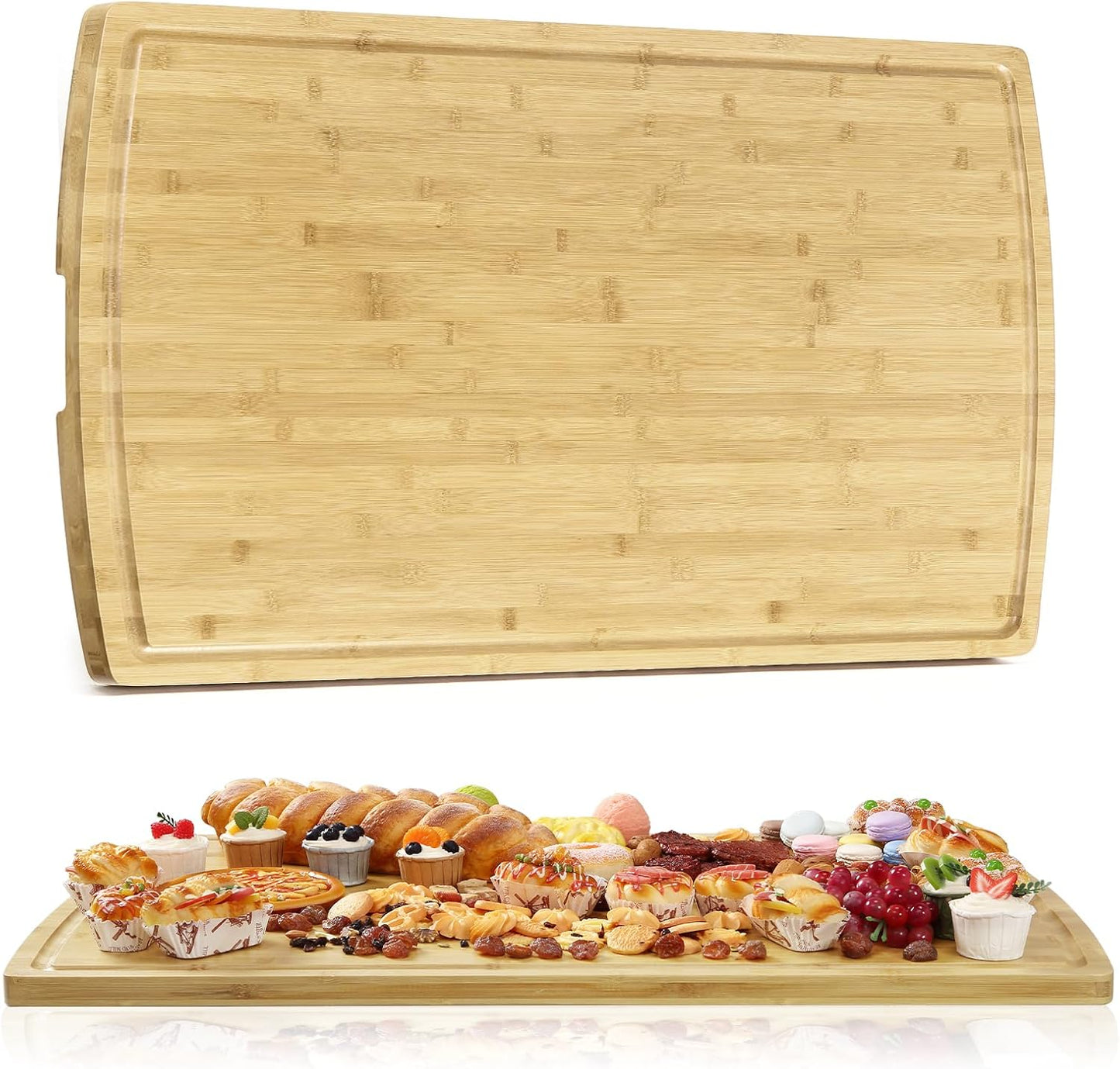 Tabla Cortar Bambú 24x16" con Ranura para Jugo y Asas