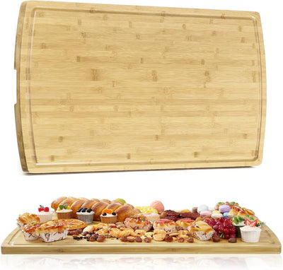 Tabla Cortar Bambú 24x16" con Ranura para Jugo y Asas