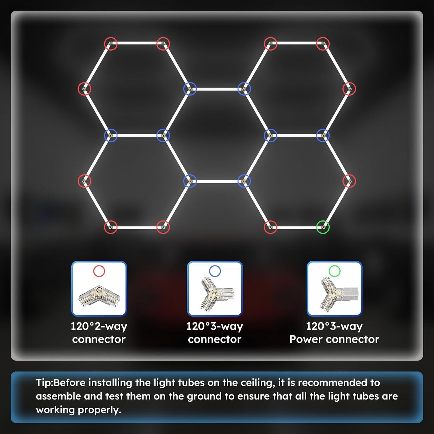 Luces hexagonales garaje 5 LED 6500K poliester