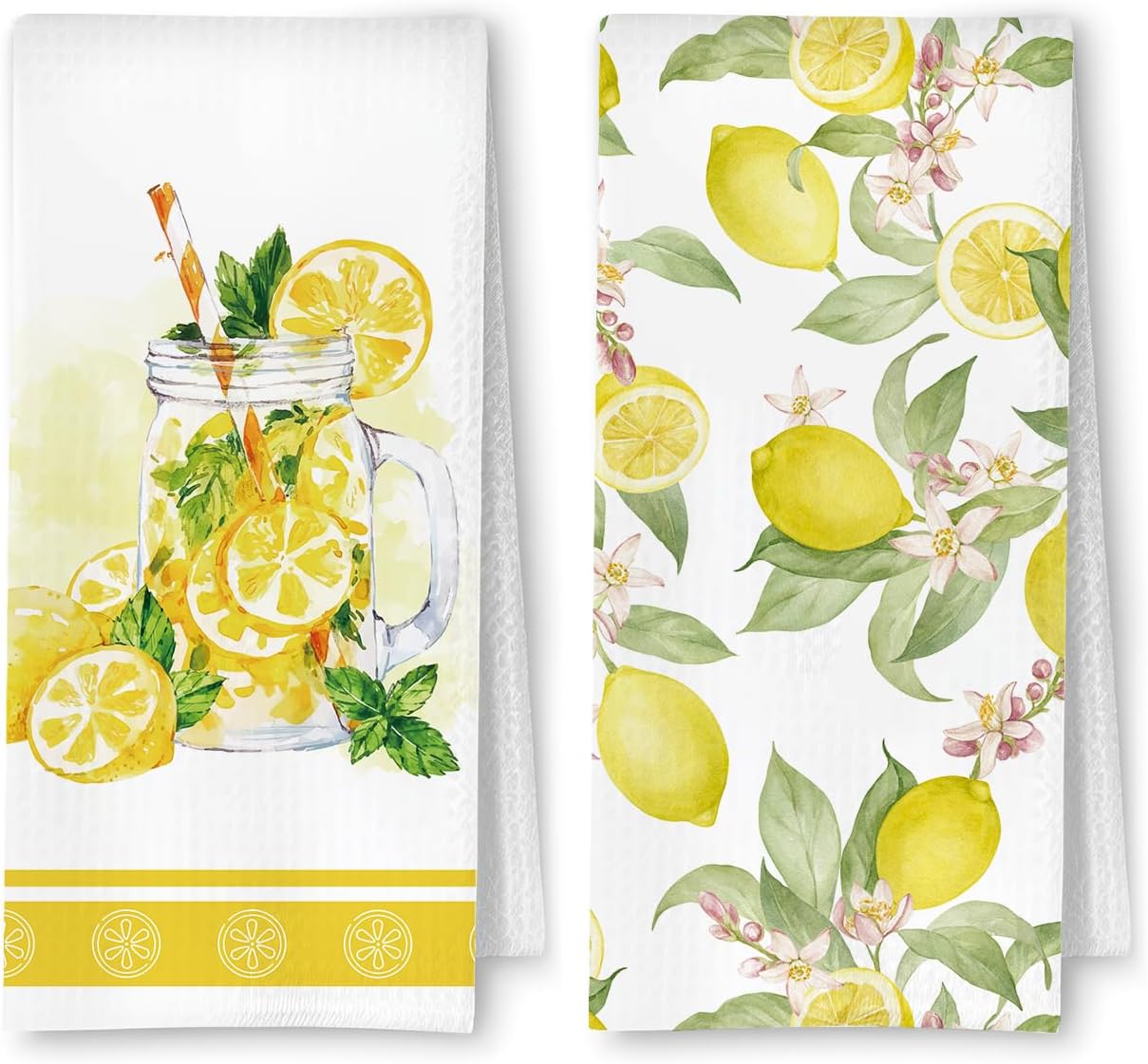 Toalla de cocina de poliéster con tema de limón, paquete de 2