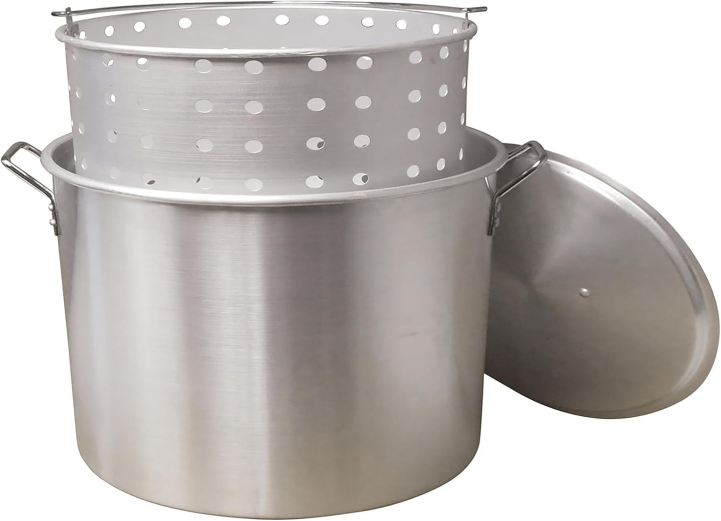 Olla de aluminio King Kooker 80 qt con tapa y canasta perforada