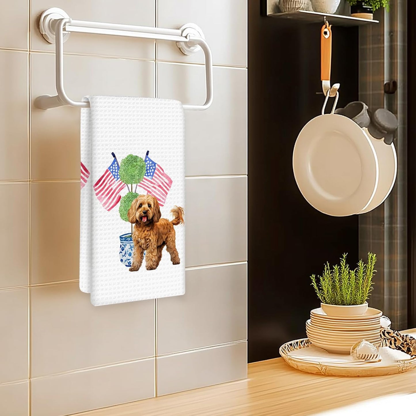 Toalla perro diseño bandera estadounidense Cavapoo