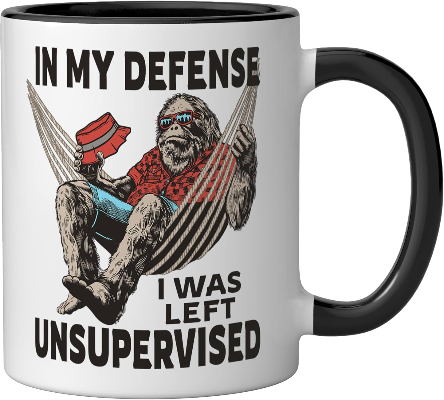 Taza cerámica divertida In My Defense I Was Left Unsupervised negra/blanca