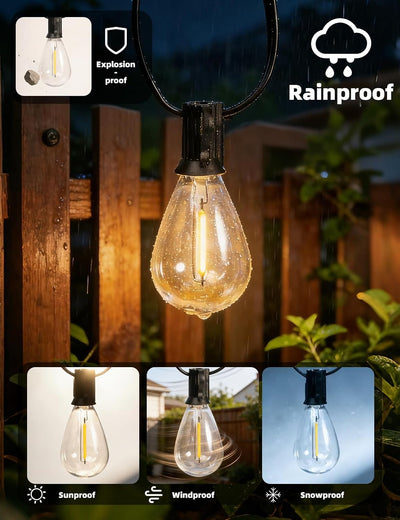 Cadena luz LED 50ft control remoto exterior patio jardín