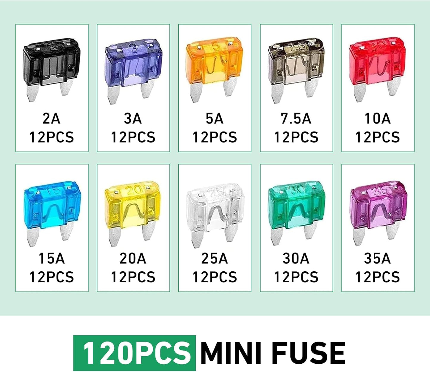 Set 120 fusibles auto mini 2A-35A con extractor