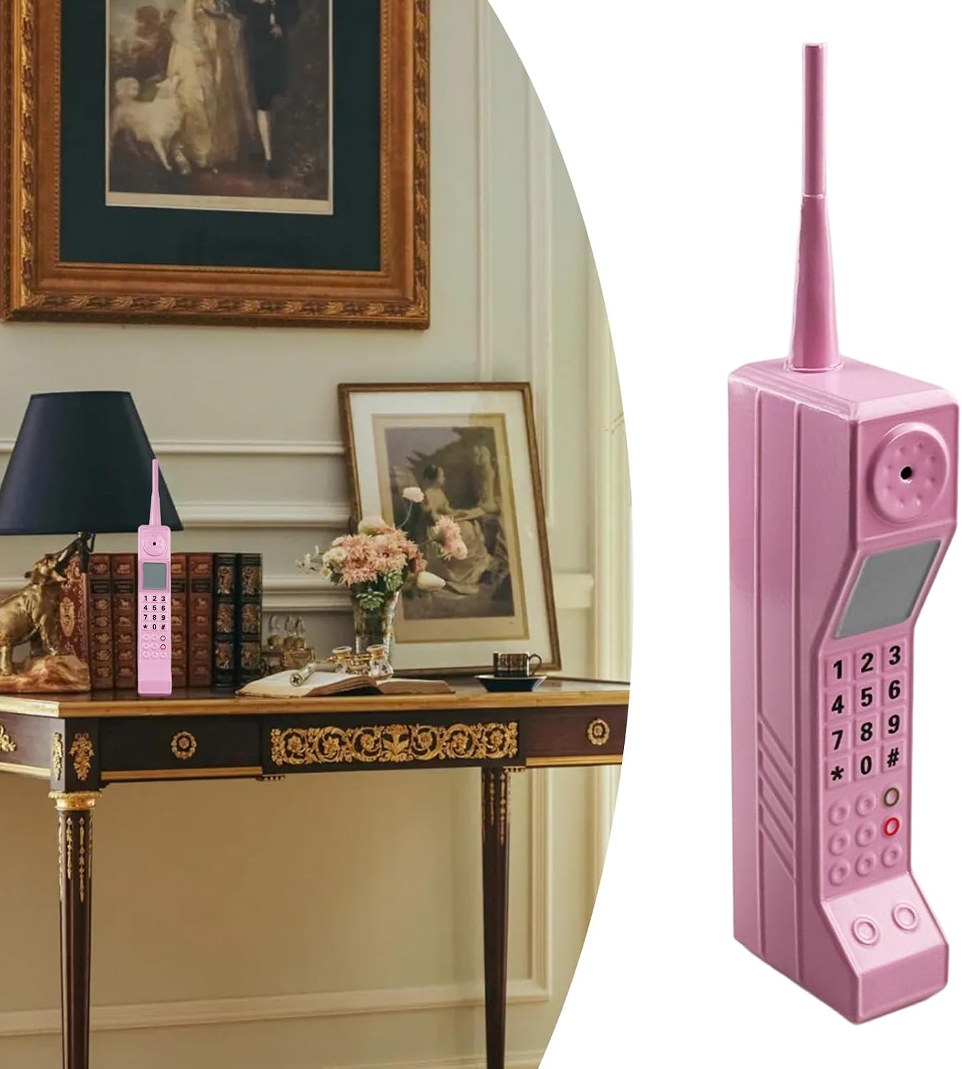 Teléfono retro adorno ladrillo decoración hogar rosa