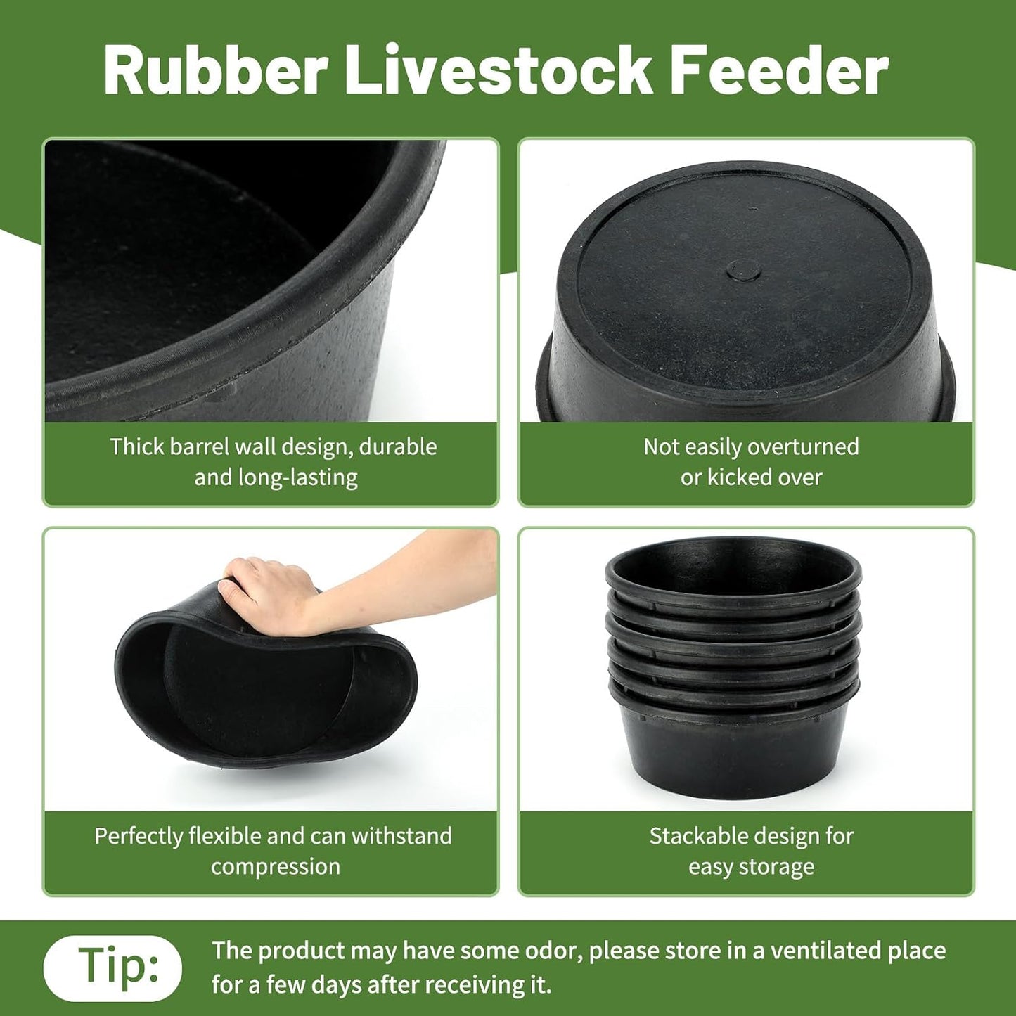 6 bandejas goma para alimentación caballo 1gal 10.6x4.1pulg