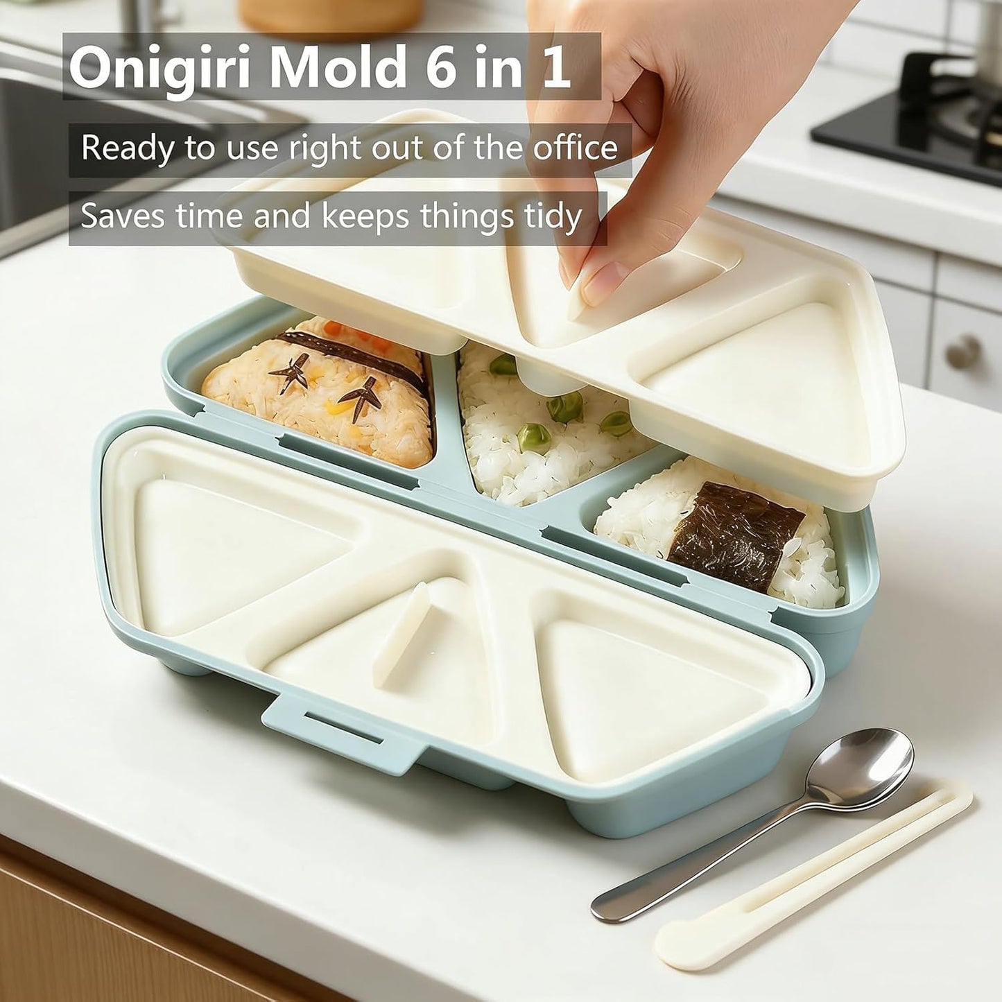 Molde onigiri 6 en 1 azul multifuncional para hogar y picnic