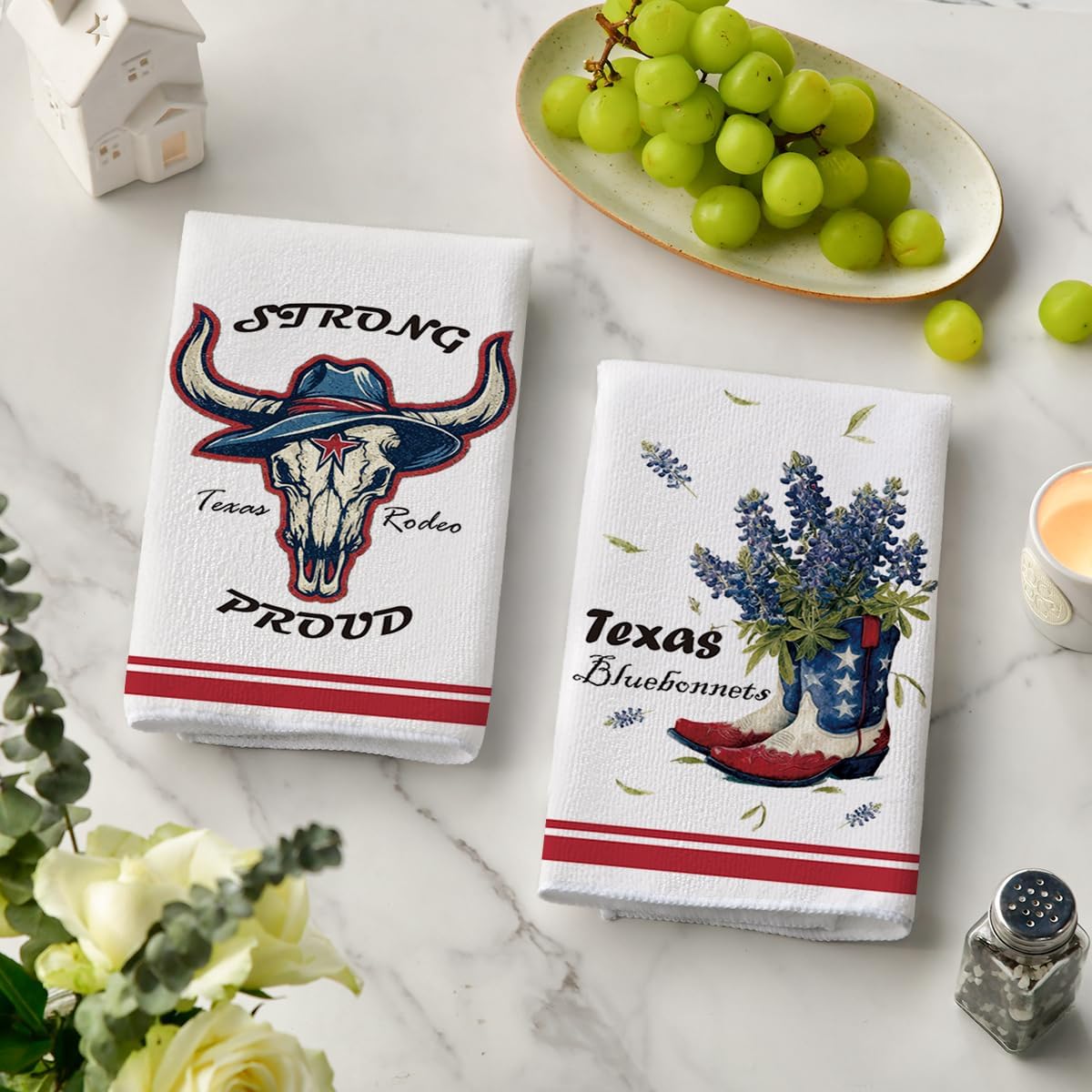 Juego de 2 toallas de cocina cowboy bluebonnets cow texas 18 x 26