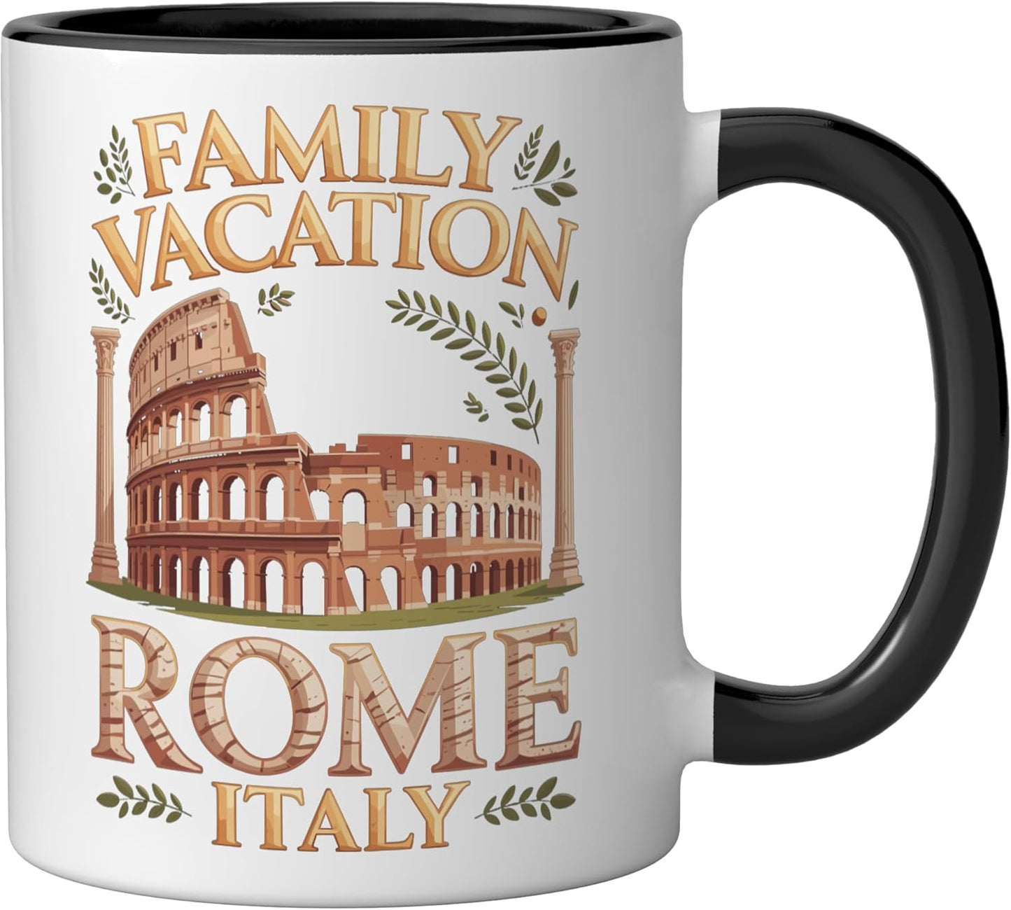 Taza cerámica para vacaciones familiares en Roma Italia negra/blanca