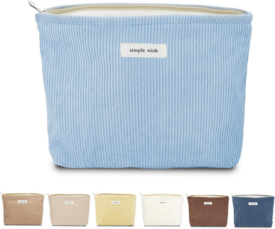Bolsa maquillaje lona con cremallera organizadora viaje azul cielo