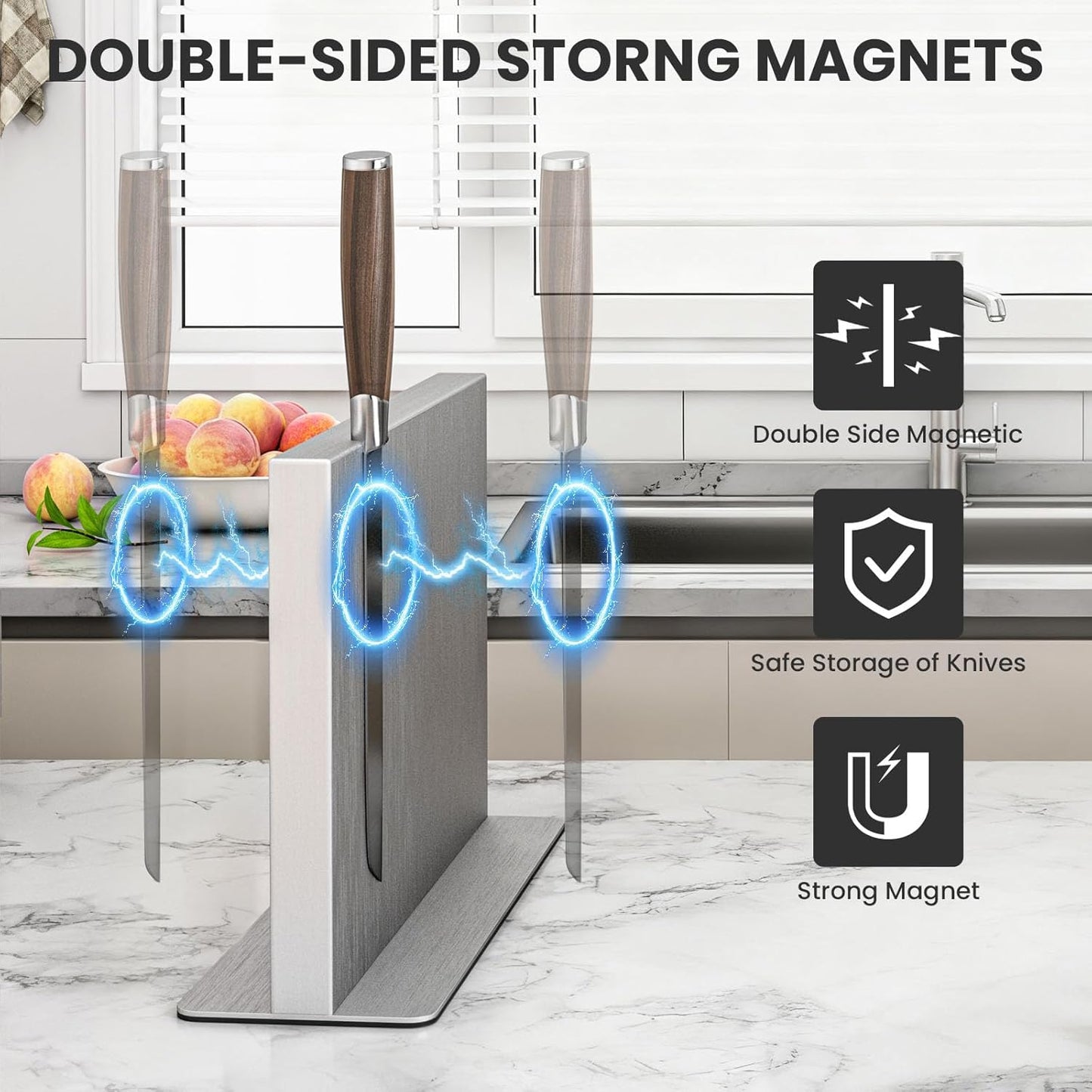 Porta cuchillos magnético acero inoxidable doble cara para cocina