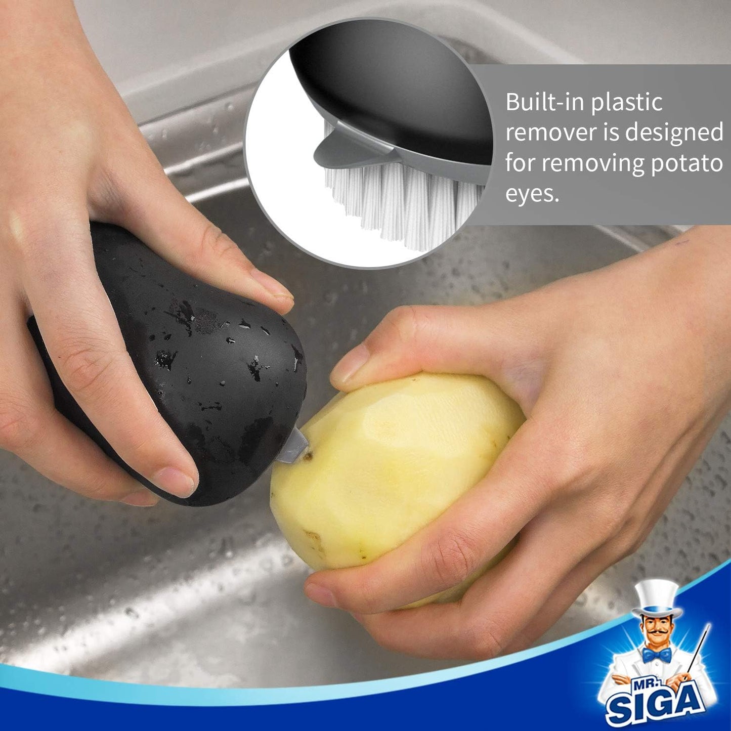 Cepillo frutas verduras agarre antideslizante pack 2 negro