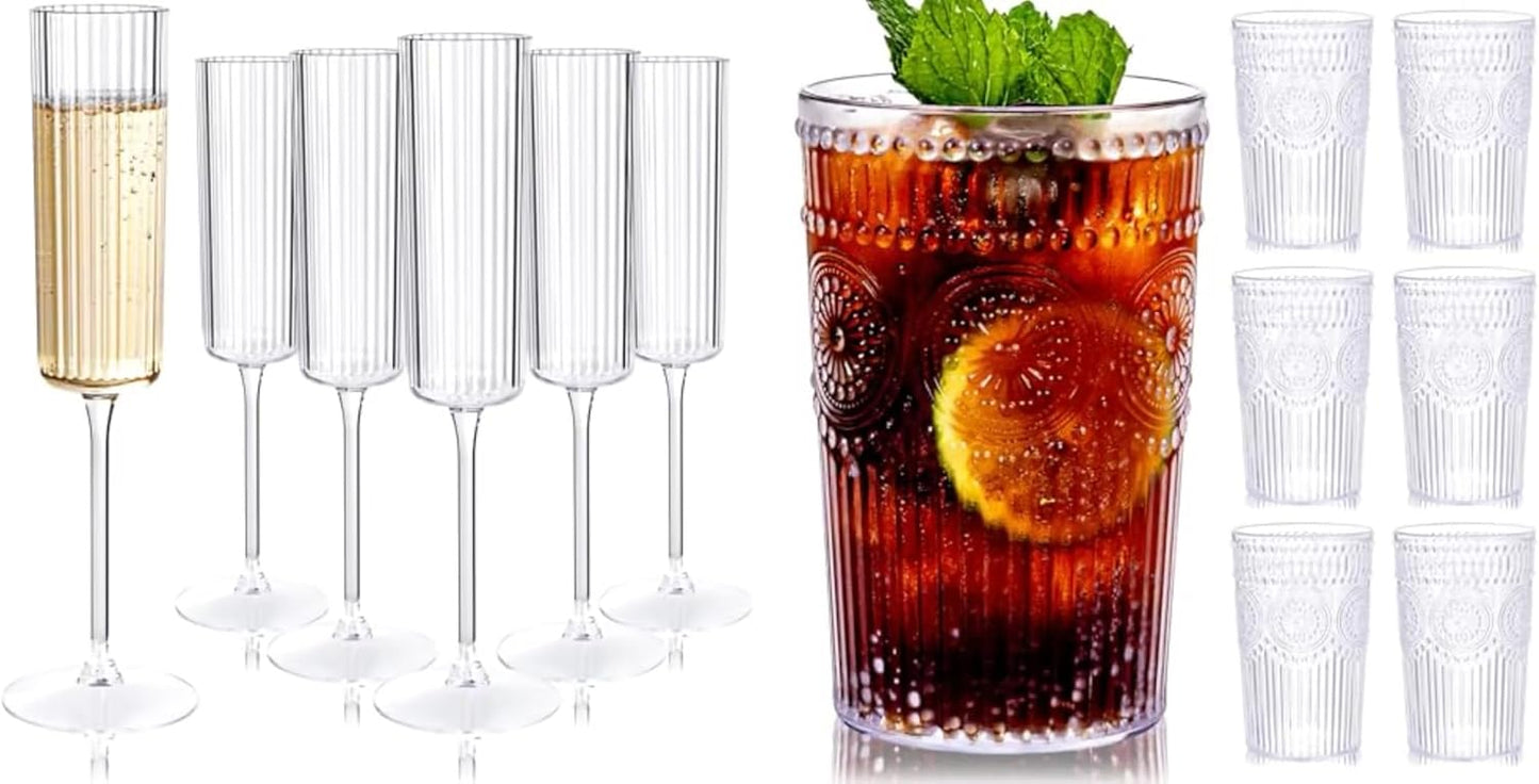 Pack 24 Copas Champán Plástico 12 Vasos Agua Fiesta