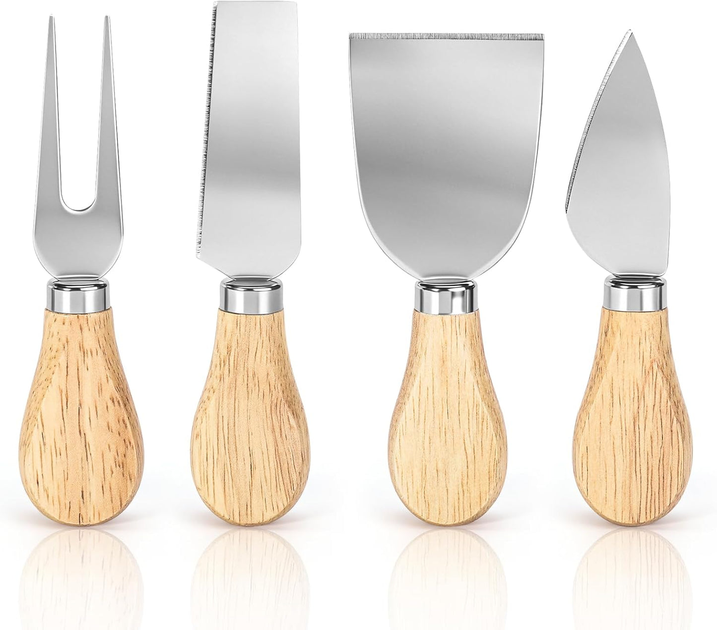 Juego 4 cuchillos queso madera roble acero inox