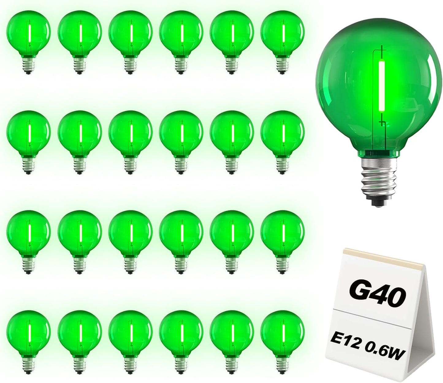 Pack 25 Bombillas LED G40 E12 Verdes para Luces Patio